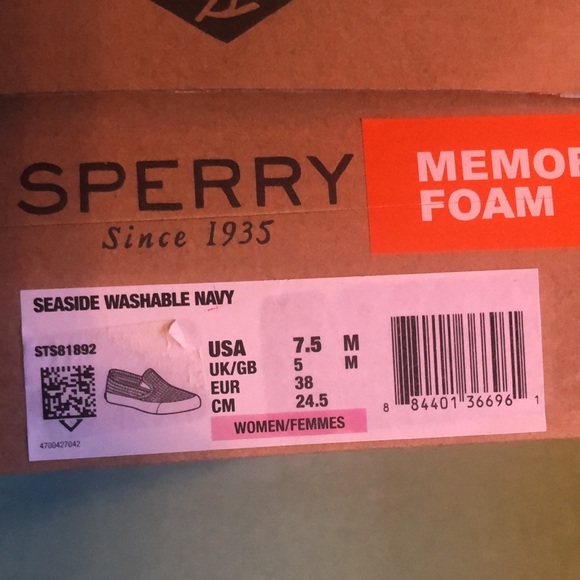 Sperry Too-Sider memory foam seaside slip on washable navy 7.5 M comfort - Picture 2 of 4